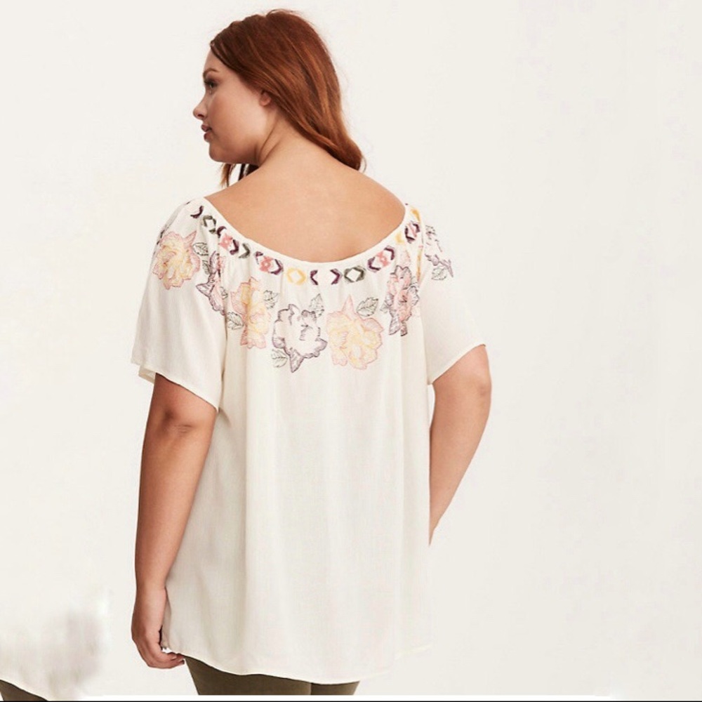 Torrid Floral Embroidered Gauze Blouse Cream Ivory - Picture 2 of 8